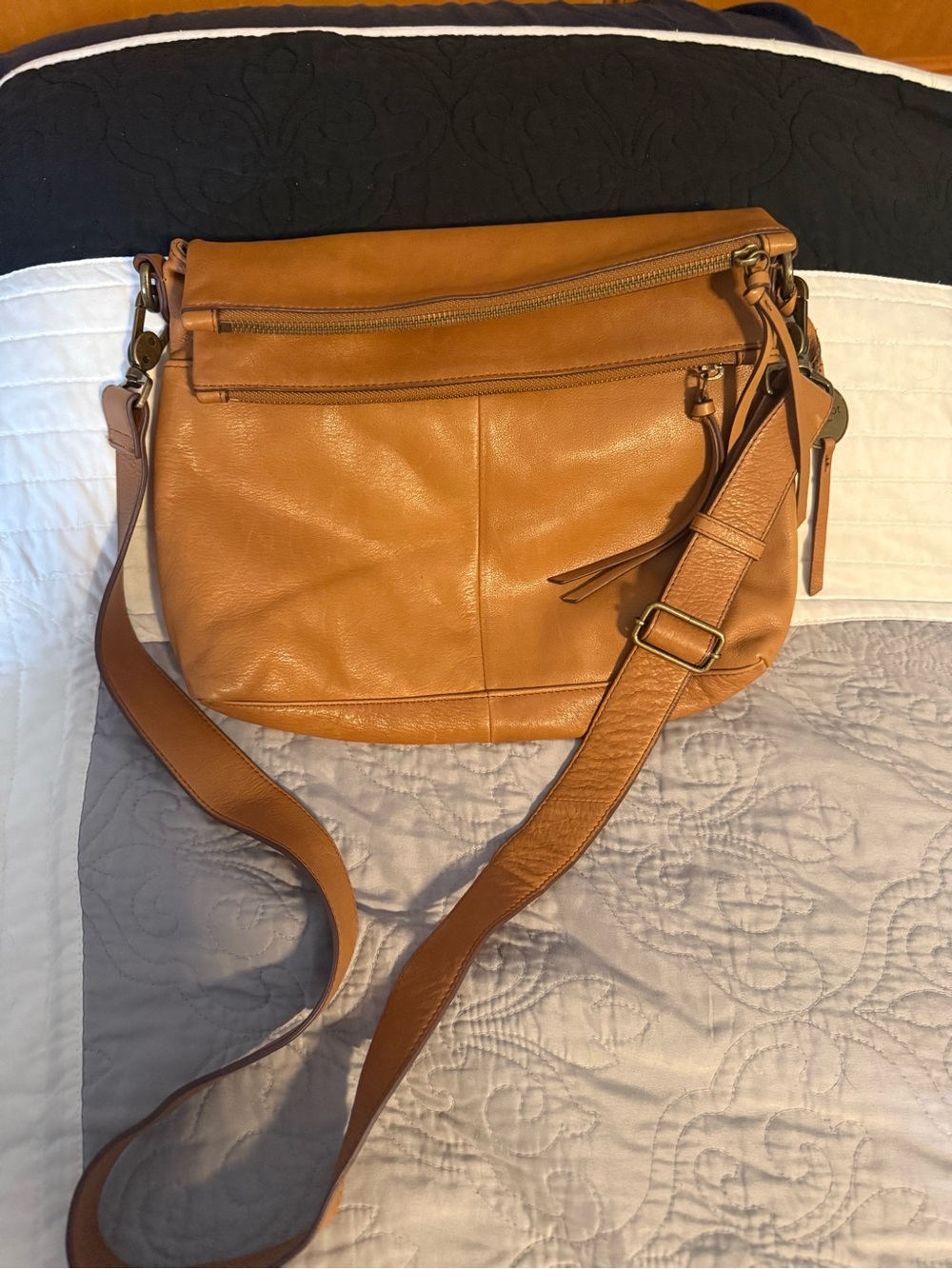 Tan Leather Crossbody Bag with Adjustable Strap